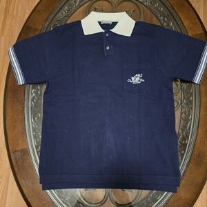 Christian Dior Polo Shirt Navy Blue Embroidered Logo Vintage Designer Size M